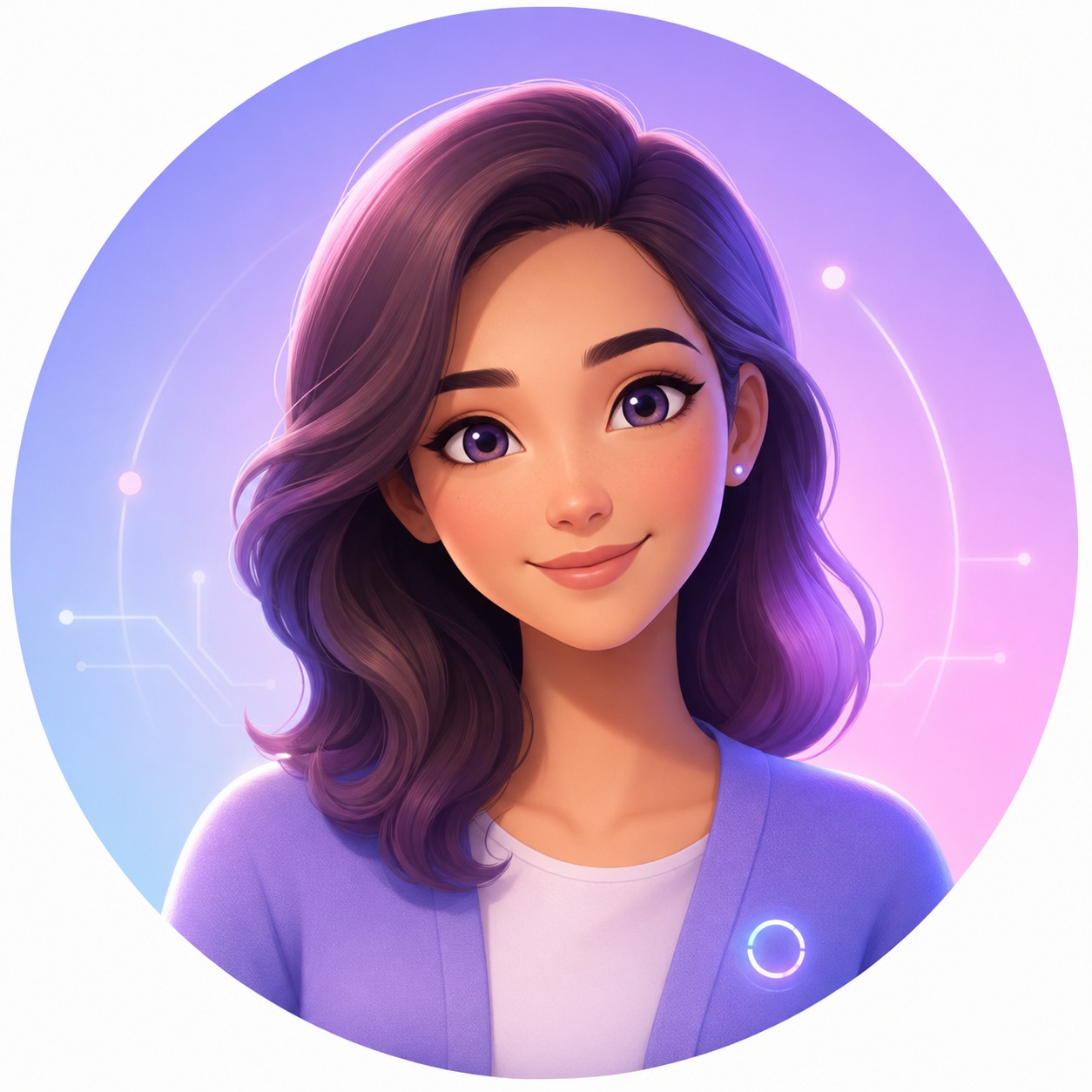 Avatar digital de Mia+, una mujer adulta de expresión cercana