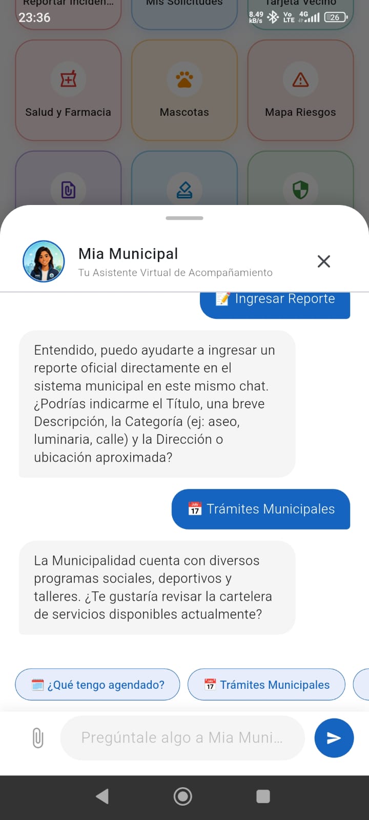 Chat con asistente MIA Municipal